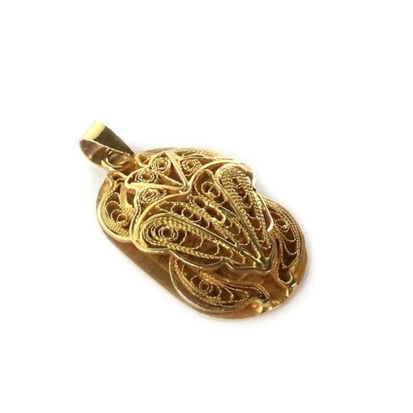 Vintage 18k YGold Reversible Filigree Frog Pendant